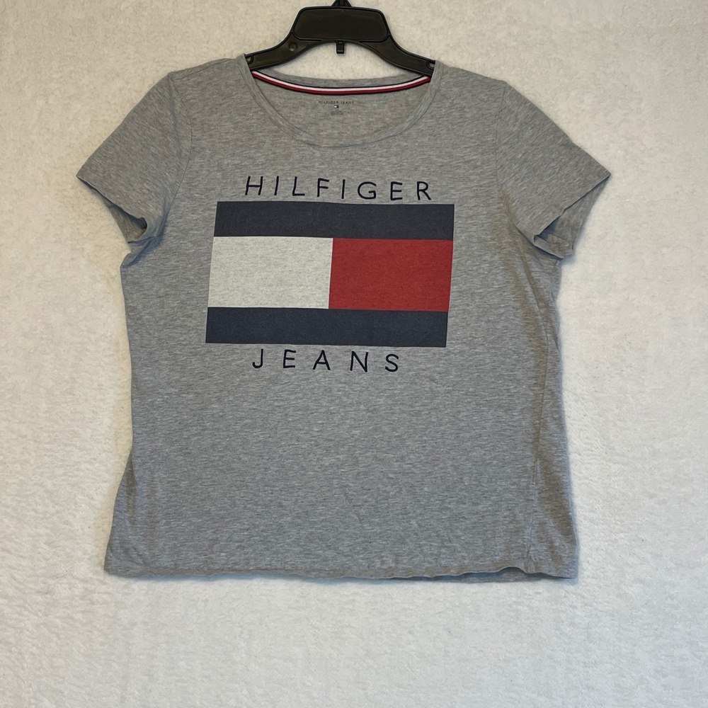 Tommy Hilfiger Jeans Gray Flag Logo T Shirt Size L